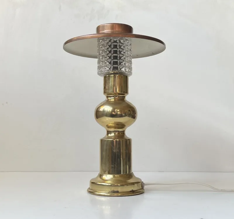 Pamono Scandinavian Modern Copper and Glass Table Lamp by Abo Randers, 1970s> Table Lamps