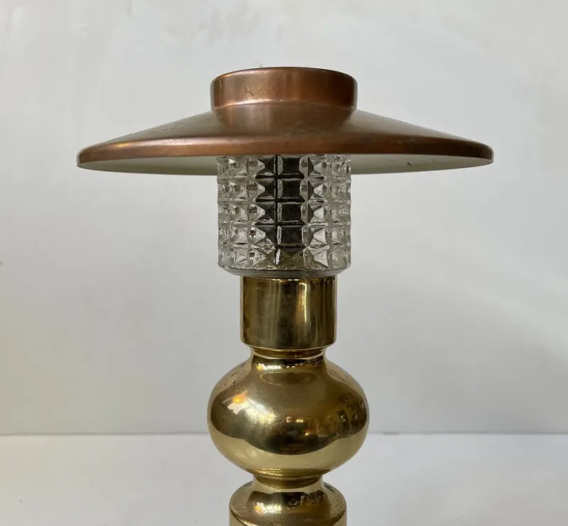 Pamono Scandinavian Modern Copper and Glass Table Lamp by Abo Randers, 1970s> Table Lamps