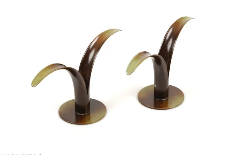 New Pamono Scandinavian Modern Liljan Candlesticks in Bronze by Ivar Ålenius Björk for Ystad Brons, 1940s, Set of 2