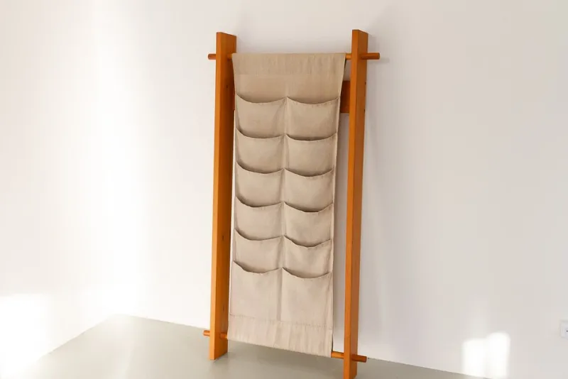 Pamono Scandinavian Modern Pine and Canvas Magazine Rack, 1970s> Magazine Racks
