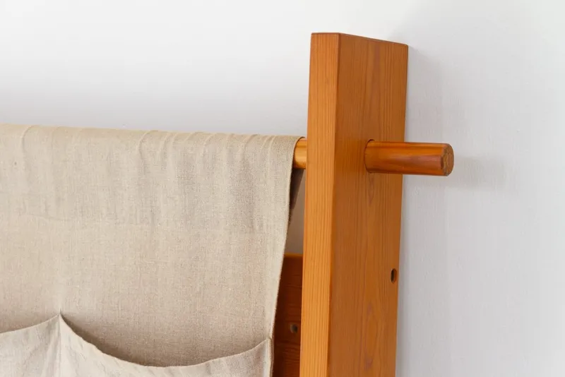 Pamono Scandinavian Modern Pine and Canvas Magazine Rack, 1970s> Magazine Racks
