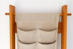 Pamono Scandinavian Modern Pine and Canvas Magazine Rack, 1970s><noscript><img width=