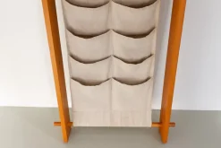 Pamono Scandinavian Modern Pine and Canvas Magazine Rack, 1970s><noscript><img width=