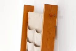 Pamono Scandinavian Modern Pine and Canvas Magazine Rack, 1970s><noscript><img width=