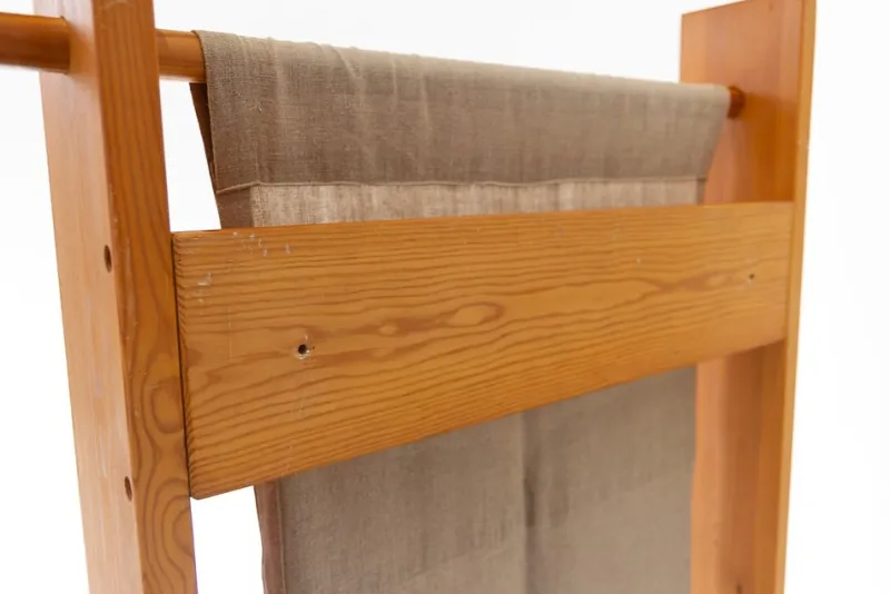 Pamono Scandinavian Modern Pine and Canvas Magazine Rack, 1970s> Magazine Racks