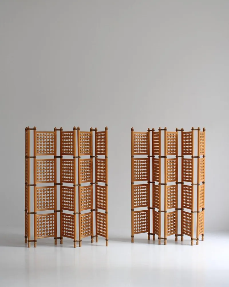Pamono Scandinavian Modern Screens or Room Dividers in Stained Beechwood by Hans J. Wegner, 1940s, Set of 2> Room Dividers & Screens