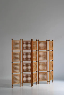 Pamono Scandinavian Modern Screens or Room Dividers in Stained Beechwood by Hans J. Wegner, 1940s, Set of 2><noscript><img width=