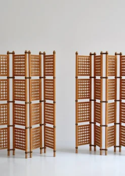 Pamono Scandinavian Modern Screens or Room Dividers in Stained Beechwood by Hans J. Wegner, 1940s, Set of 2><noscript><img width=