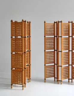 Pamono Scandinavian Modern Screens or Room Dividers in Stained Beechwood by Hans J. Wegner, 1940s, Set of 2><noscript><img width=