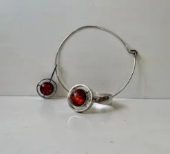Pamono Scandinavian Modern Silver and Amber Necklace and Armring by Niels Erik, 1960s, Set of 2