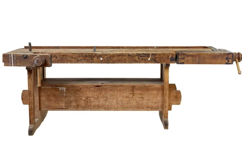 New Pamono Scandinavian Pine Trestle Workbench, 1890s