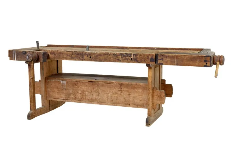 New Pamono Scandinavian Pine Trestle Workbench, 1890s