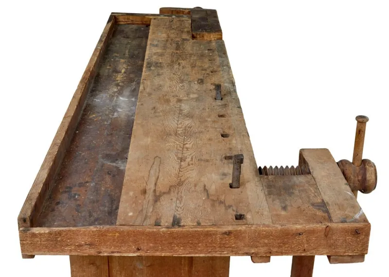 New Pamono Scandinavian Pine Trestle Workbench, 1890s
