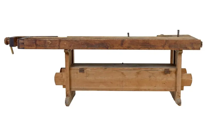New Pamono Scandinavian Pine Trestle Workbench, 1890s