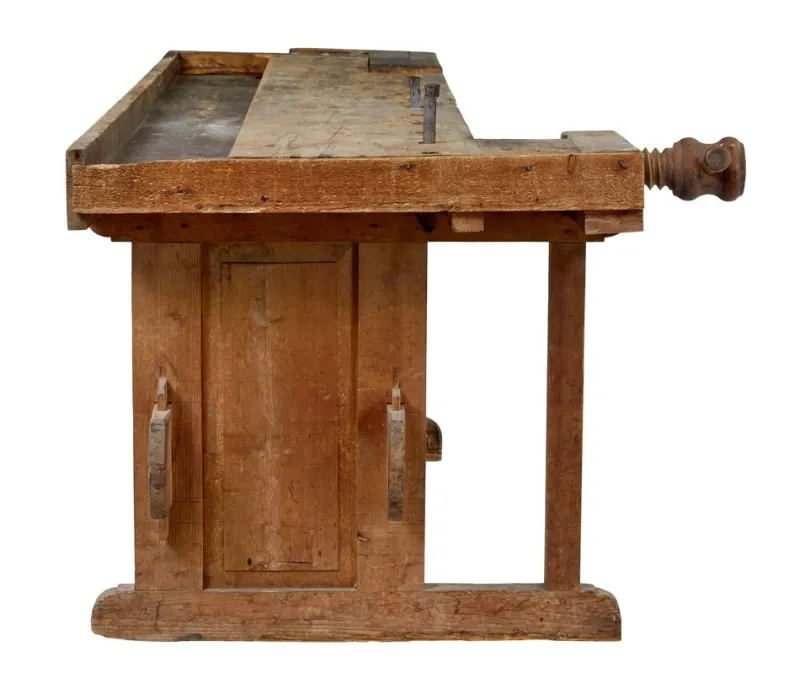 New Pamono Scandinavian Pine Trestle Workbench, 1890s