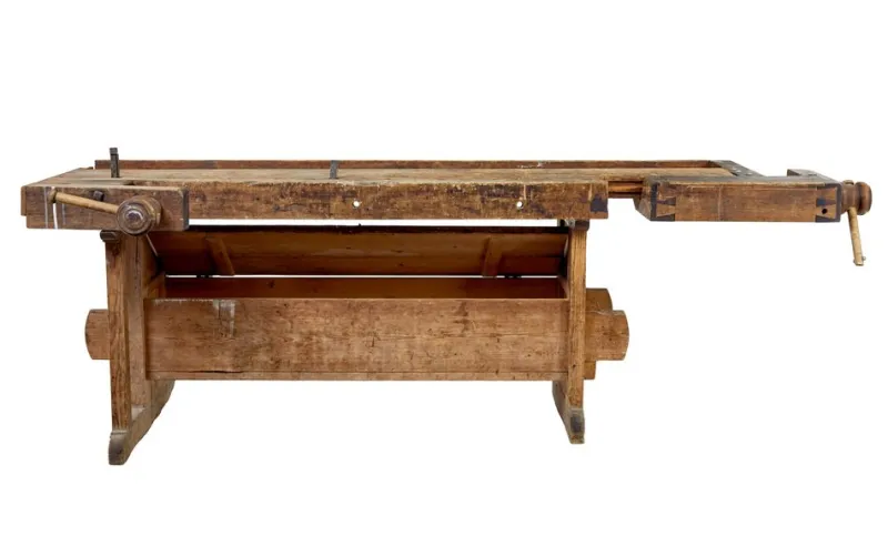 New Pamono Scandinavian Pine Trestle Workbench, 1890s