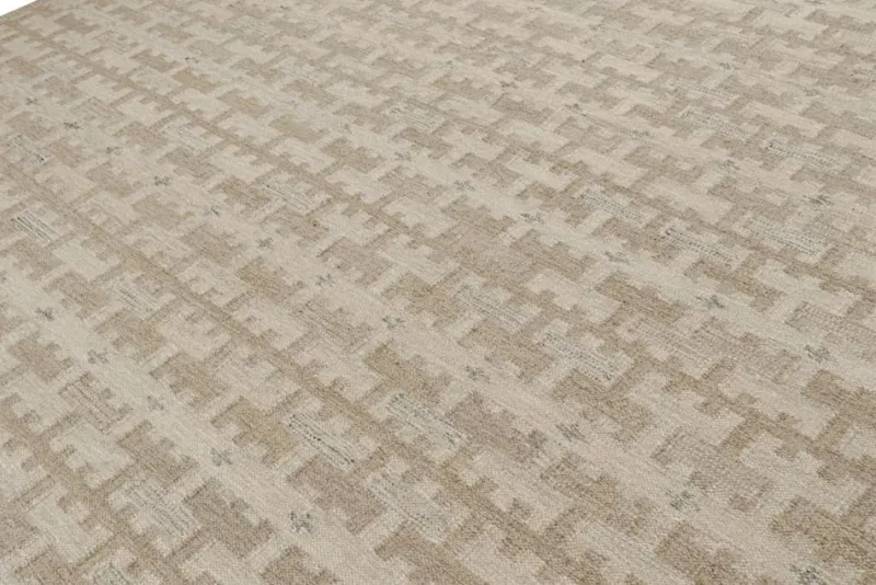 Pamono Scandinavian Rug with Beige-Brown Geometric Pattern from R&K Principal Jahanshah Nazmiyal> Carpets & Textiles|Carpets & Textiles