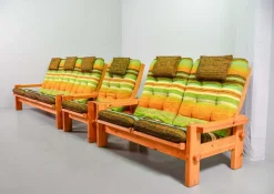 Best Pamono Scandinavian Seating Group in Pinewood & Rainbow Fabric by Yngve Ekström for Swedese, 1970s, Set of 5
