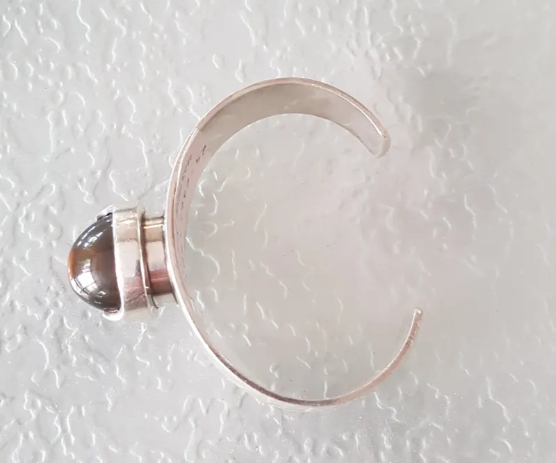Pamono Scandinavian Sterling Silver Bangle with Smoky Topaz, 1960s> Bracelets