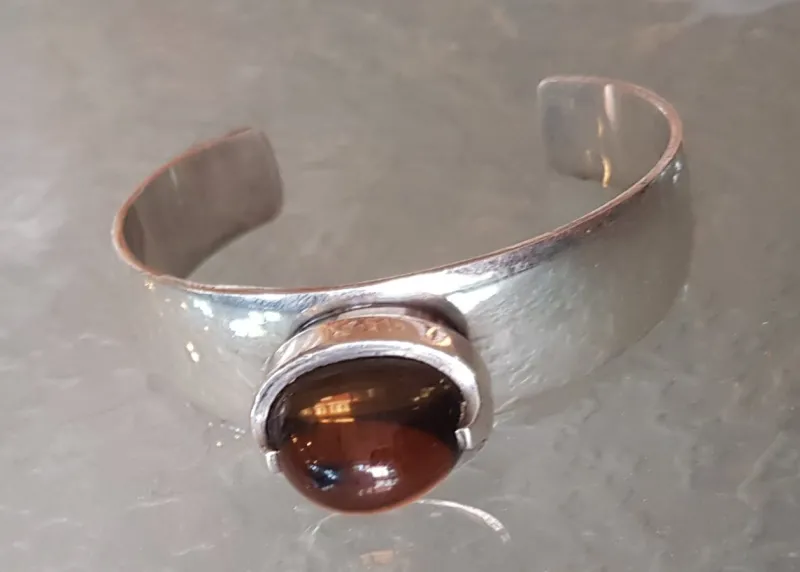 Pamono Scandinavian Sterling Silver Bangle with Smoky Topaz, 1960s> Bracelets
