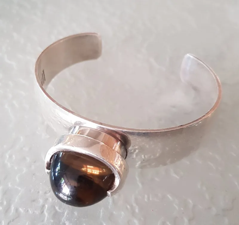 Pamono Scandinavian Sterling Silver Bangle with Smoky Topaz, 1960s> Bracelets