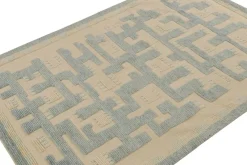 Pamono Scandinavian Style Rug in Blue and Beige Geometric Patterns from R&K Principal Jahanshah Nazmiyal