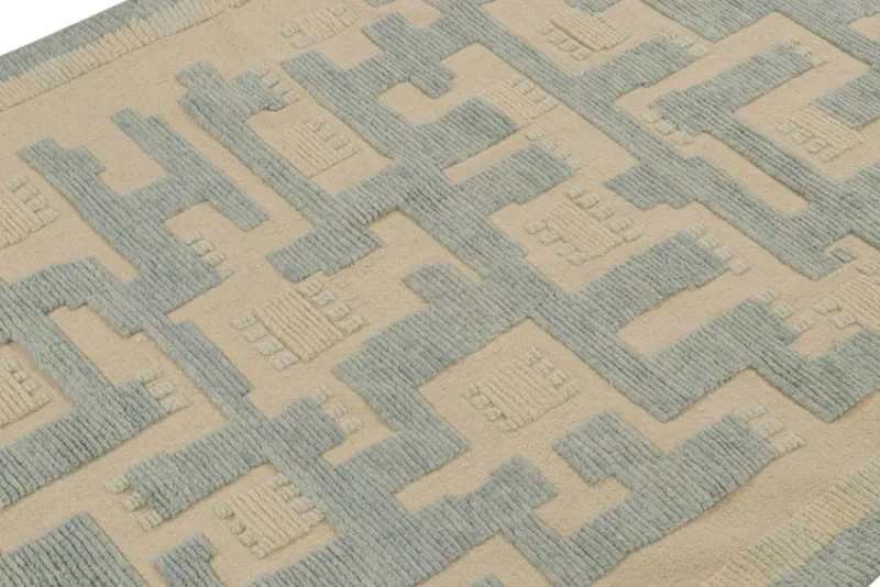 Pamono Scandinavian Style Rug in Blue and Beige Geometric Patterns from R&K Principal Jahanshah Nazmiyal