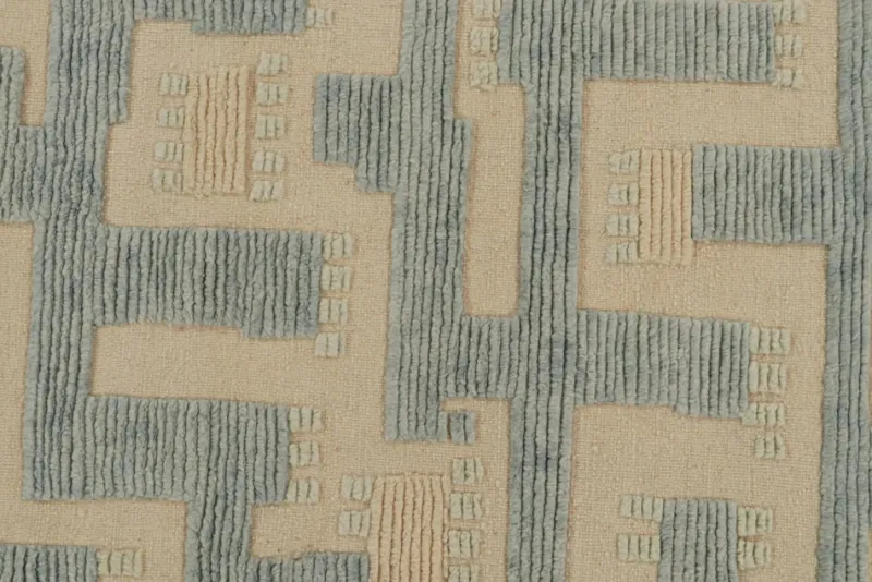 Pamono Scandinavian Style Rug in Blue and Beige Geometric Patterns from R&K Principal Jahanshah Nazmiyal
