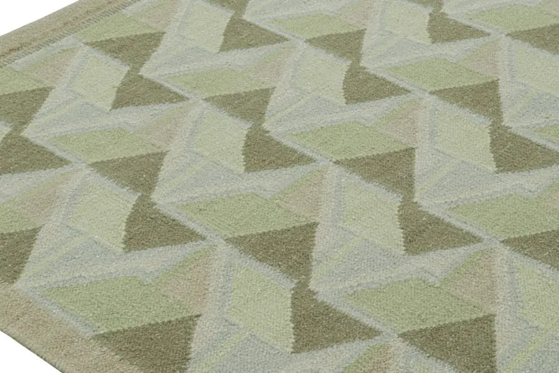 Best Pamono Scandinavian Style Rug in Light Green with Geometric Patterns from R&K Principal Jahanshah Nazmiyal