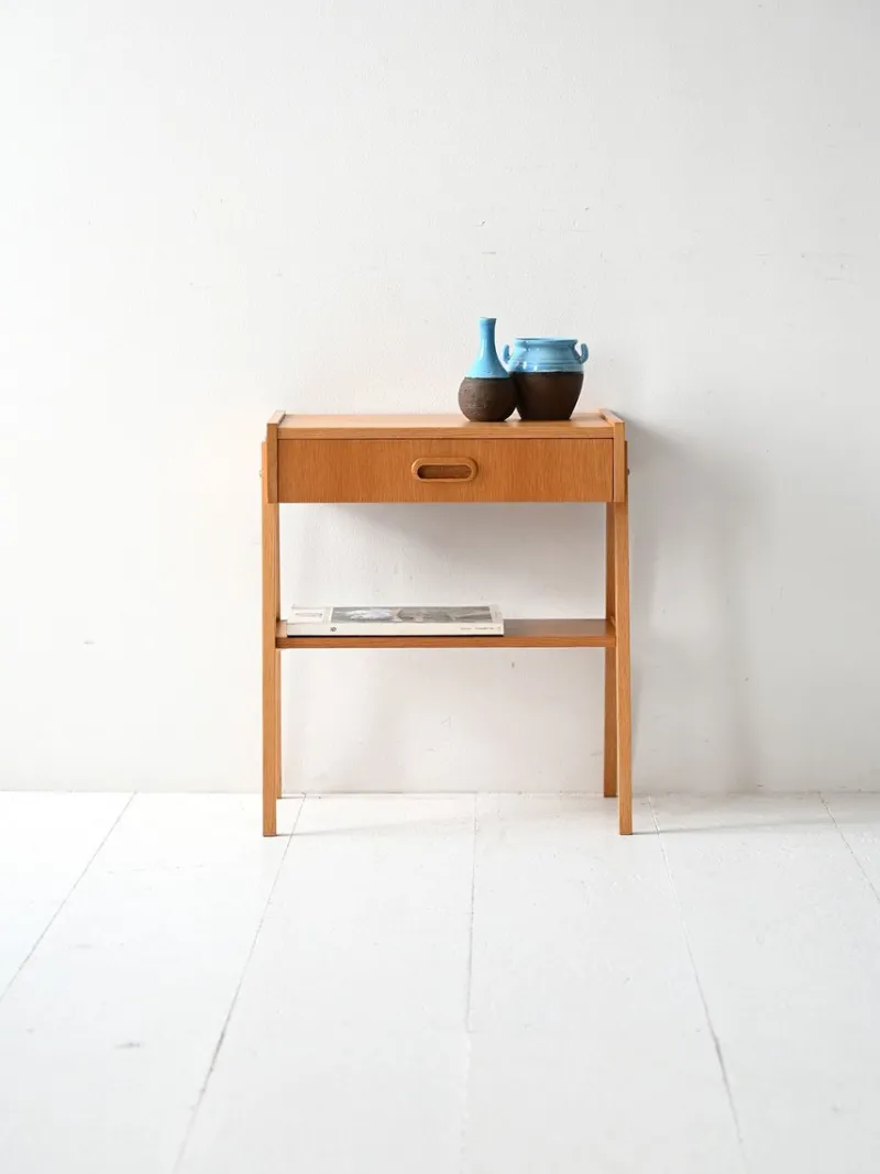 Pamono Scandinavian Teak Bedside Table with Geometric Design, 1960s> Nightstands