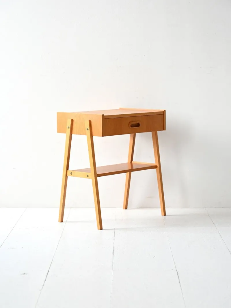 Pamono Scandinavian Teak Bedside Table with Geometric Design, 1960s> Nightstands