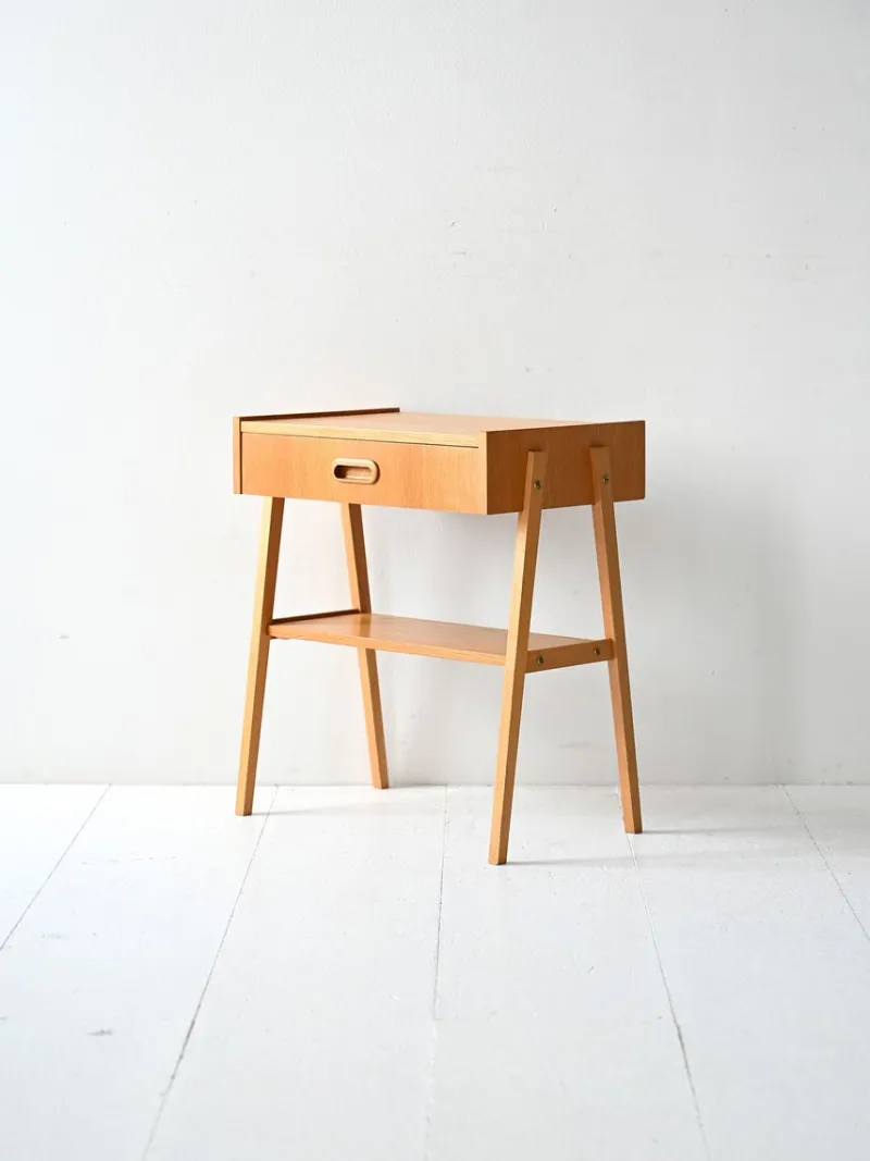 Pamono Scandinavian Teak Bedside Table with Geometric Design, 1960s> Nightstands