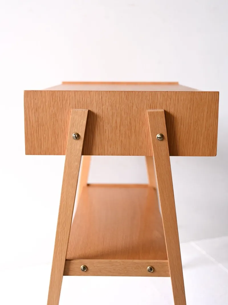Pamono Scandinavian Teak Bedside Table with Geometric Design, 1960s> Nightstands