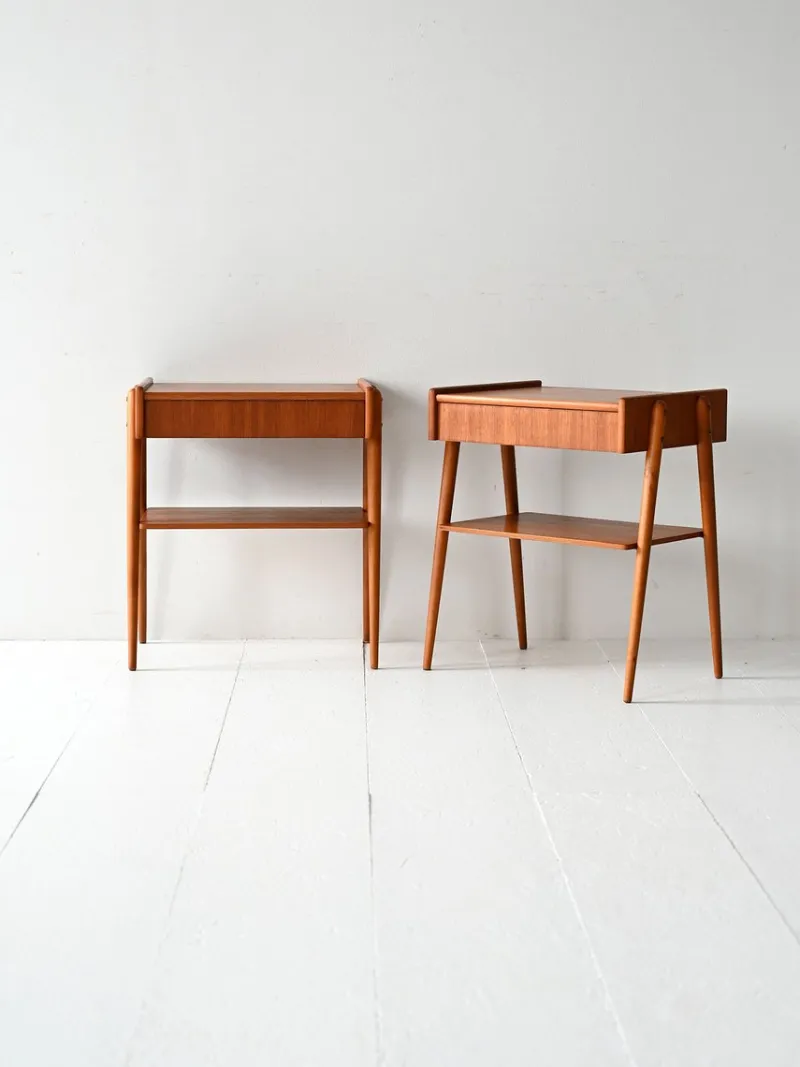 Pamono Scandinavian Teak Bedside Tables with Hidden Drawer, 1960s, Set of 2> Nightstands