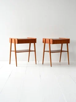 Pamono Scandinavian Teak Bedside Tables with Hidden Drawer, 1960s, Set of 2> Nightstands