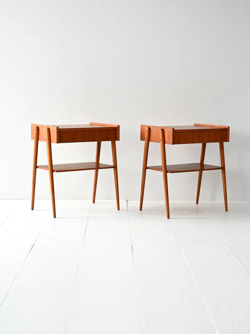 Pamono Scandinavian Teak Bedside Tables with Hidden Drawer, 1960s, Set of 2> Nightstands