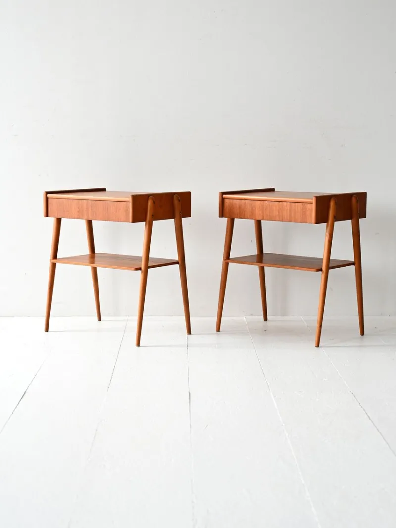 Pamono Scandinavian Teak Bedside Tables with Hidden Drawer, 1960s, Set of 2> Nightstands