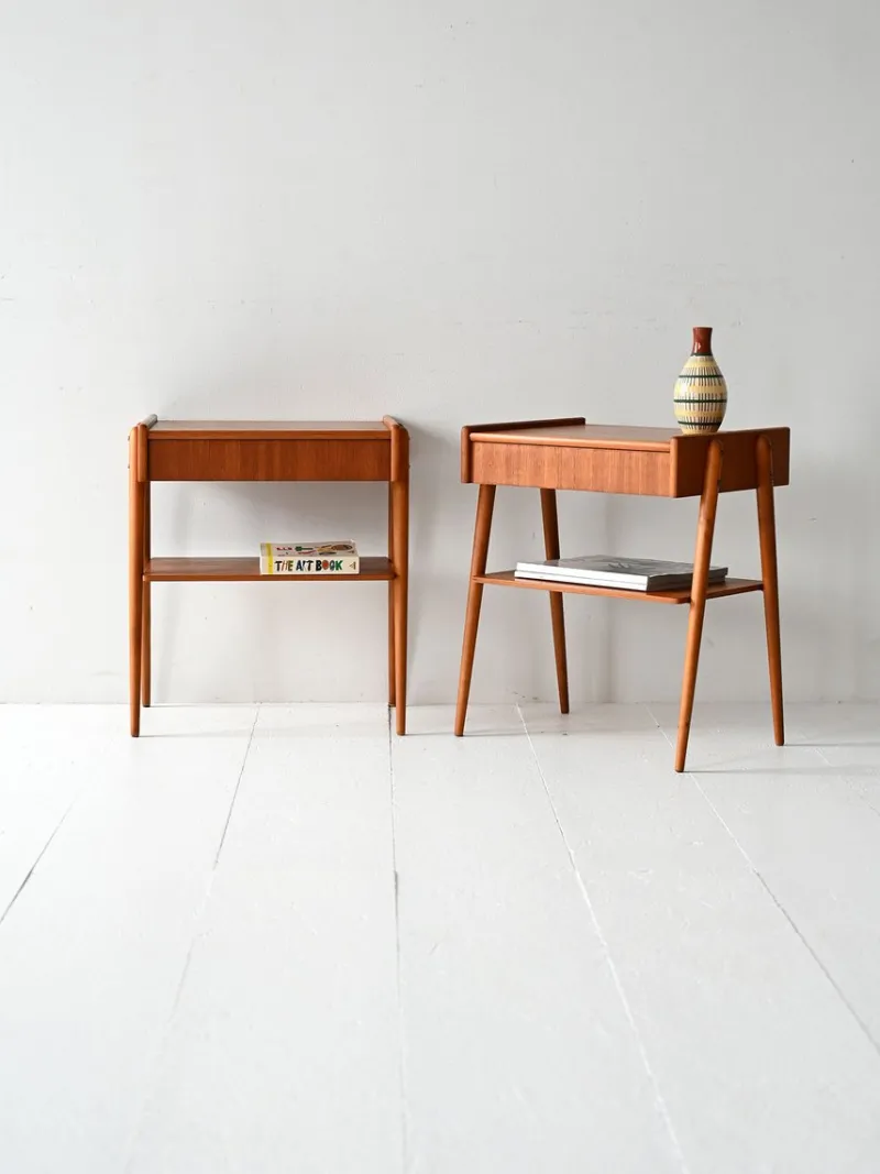 Pamono Scandinavian Teak Bedside Tables with Hidden Drawer, 1960s, Set of 2> Nightstands