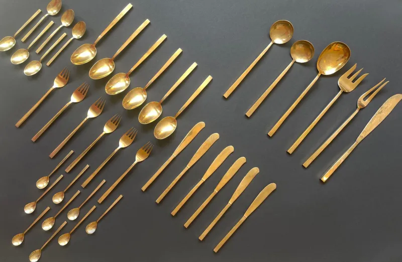 Pamono Scanline Flatware for 6 by Sigvard Bernadotte, 1950s, Set of 39> Cutlery & Serving Utensils