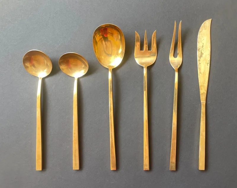 Pamono Scanline Flatware for 6 by Sigvard Bernadotte, 1950s, Set of 39> Cutlery & Serving Utensils