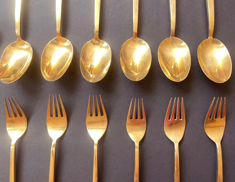 Pamono Scanline Flatware for 6 by Sigvard Bernadotte, 1950s, Set of 39> Cutlery & Serving Utensils