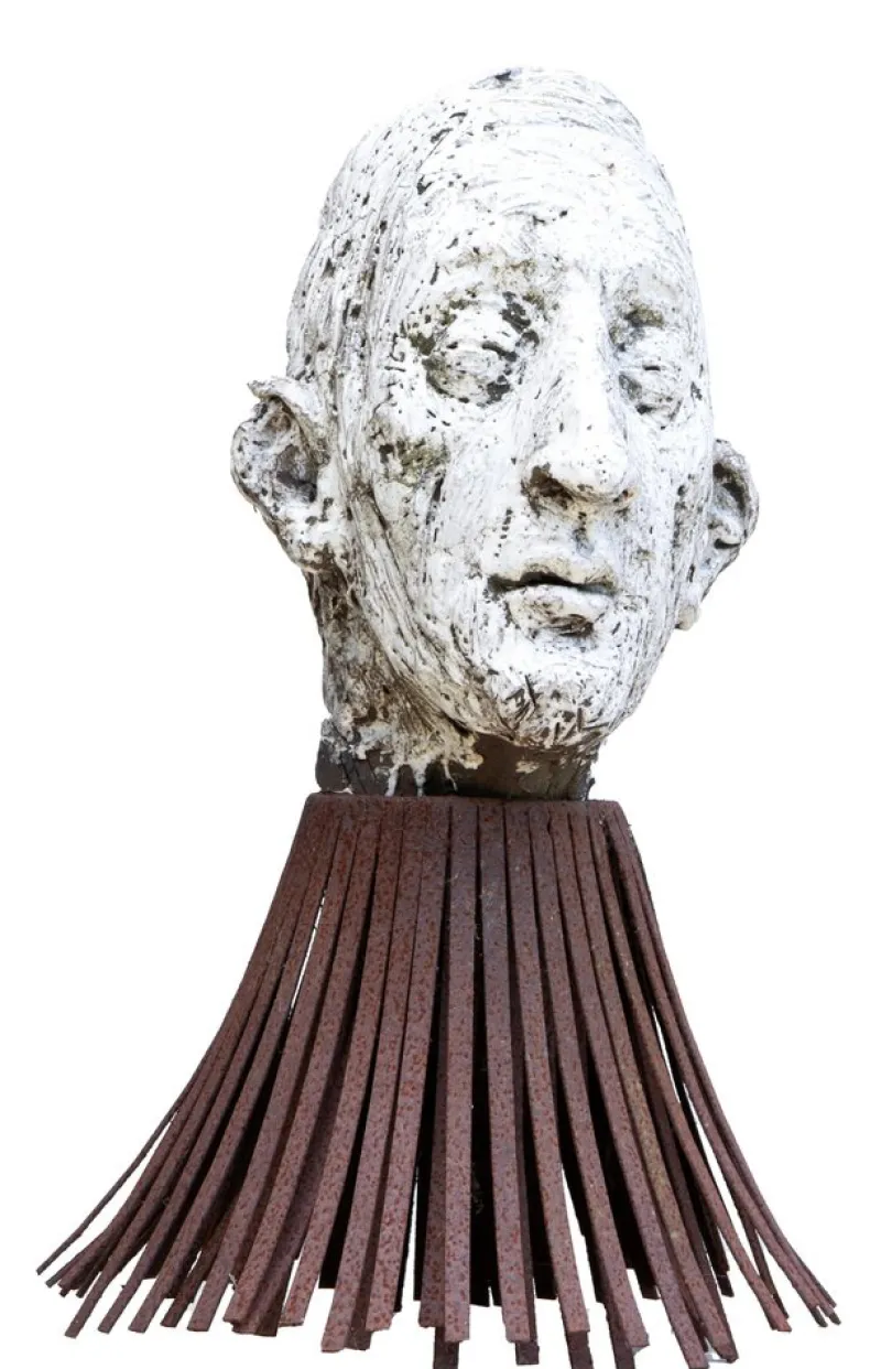 Best Pamono Óscar Aldonza Torres, Black Refractory Sculpture with White Smoked Glaze, Testa 16, 2019, Clay, Iron & Smoked Glass