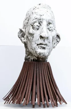 Best Pamono Óscar Aldonza Torres, Black Refractory Sculpture with White Smoked Glaze, Testa 16, 2019, Clay, Iron & Smoked Glass