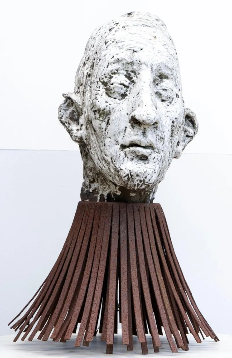 Best Pamono Óscar Aldonza Torres, Black Refractory Sculpture with White Smoked Glaze, Testa 16, 2019, Clay, Iron & Smoked Glass