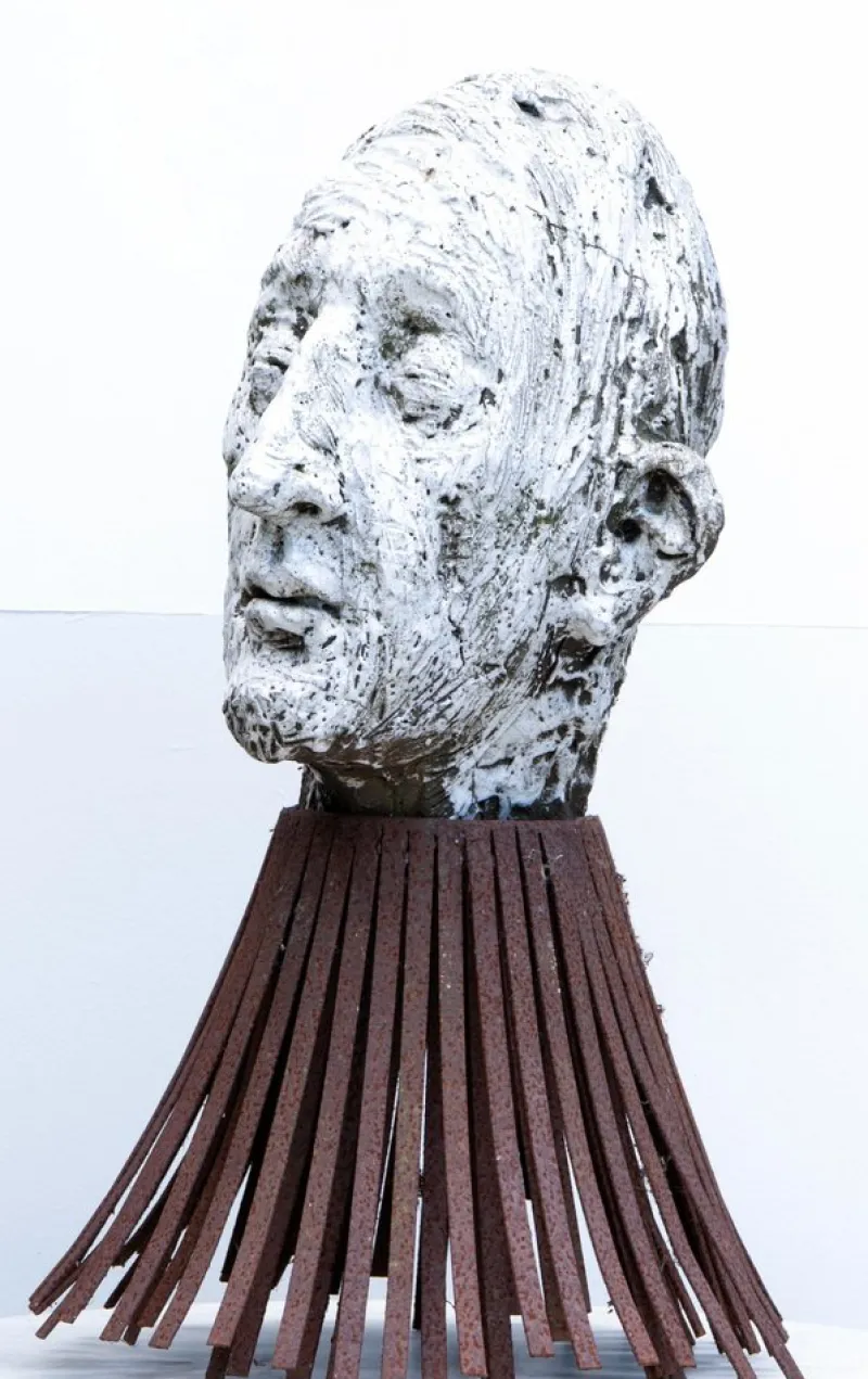 Best Pamono Óscar Aldonza Torres, Black Refractory Sculpture with White Smoked Glaze, Testa 16, 2019, Clay, Iron & Smoked Glass