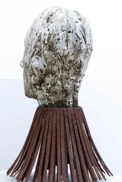 Best Pamono Óscar Aldonza Torres, Black Refractory Sculpture with White Smoked Glaze, Testa 16, 2019, Clay, Iron & Smoked Glass