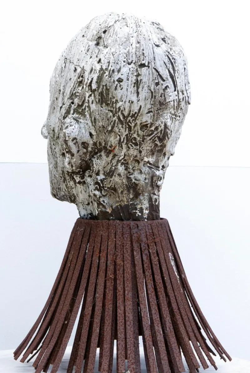 Best Pamono Óscar Aldonza Torres, Black Refractory Sculpture with White Smoked Glaze, Testa 16, 2019, Clay, Iron & Smoked Glass