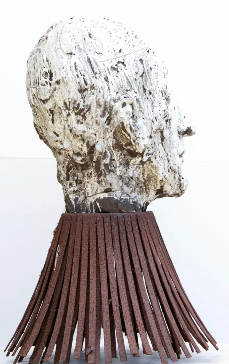 Best Pamono Óscar Aldonza Torres, Black Refractory Sculpture with White Smoked Glaze, Testa 16, 2019, Clay, Iron & Smoked Glass
