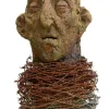 Pamono Óscar Aldonza Torres, Testa 14, 2019, Stoneware Fired in Reduction with Embedded Barbed Wire> Sculpture