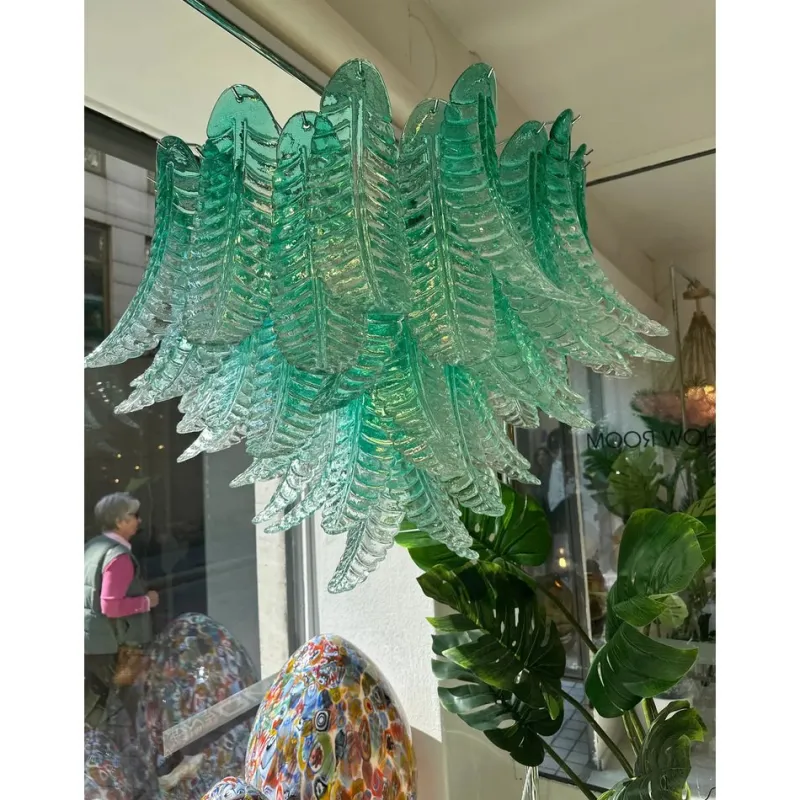Pamono Scenographic Green Felci Murano Glass Chandelier by Simoeng> Ceiling Lights
